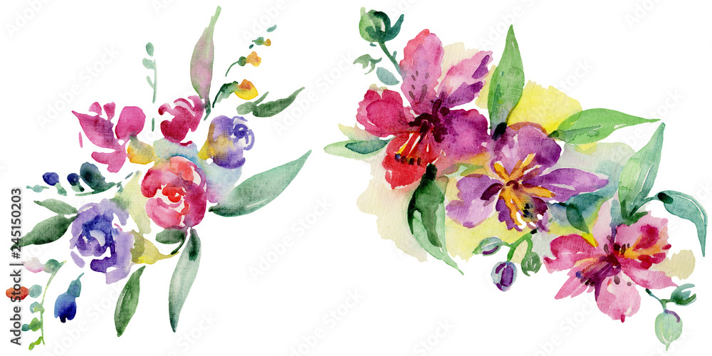 Bouquets floral botanical flower. Watercolor background illustration set. Isolated bouquet illustration element.