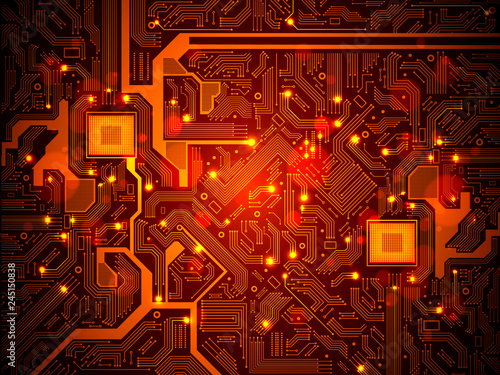 High tech electronic circuit board vector background.