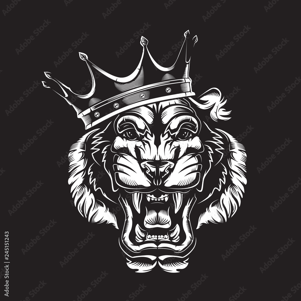 Tiger angry face tattoo. Vector illustration of big cat head. Tiger ...