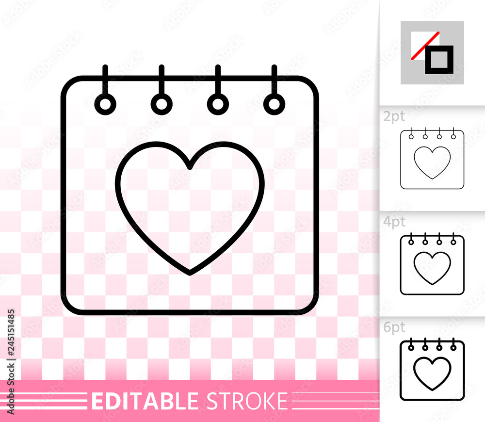 Valentine day calendar simple line vector icon