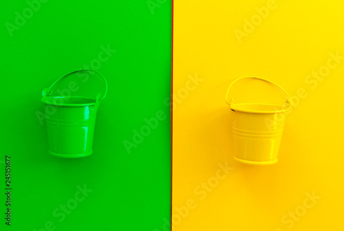 empty toy bucket on paper background