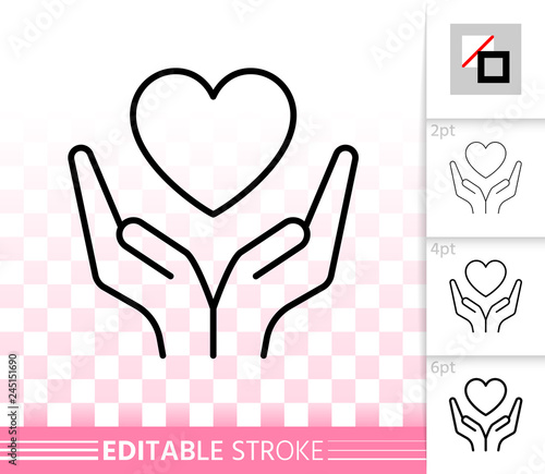Heart in palms simple black line love vector icon