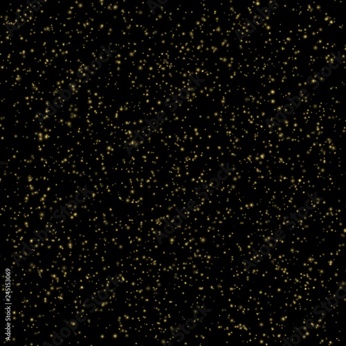 Gold dust glitter texture on a black. Explosion of confetti. Glittering stars. EPS 10