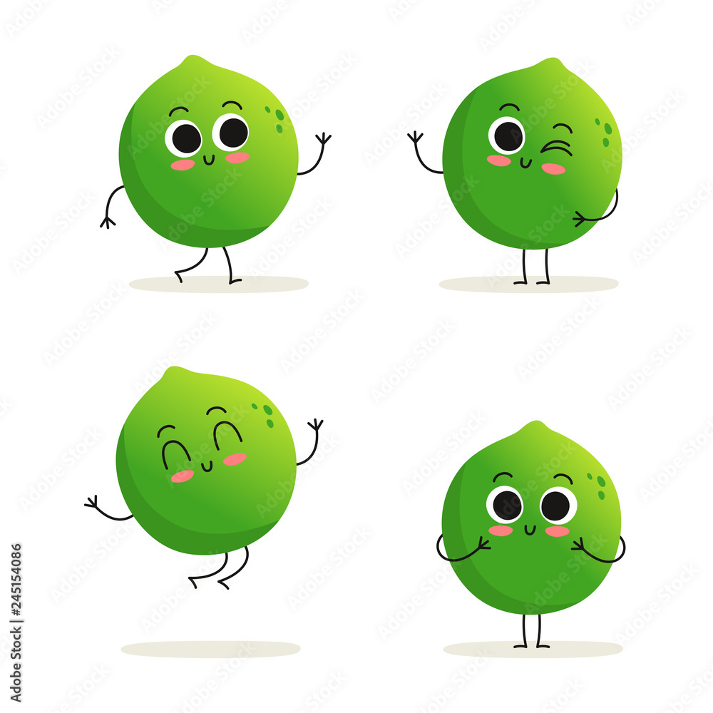 Lime. Cute exotic citrus fruit vector character set isolated on white  vector de Stock | Adobe Stock