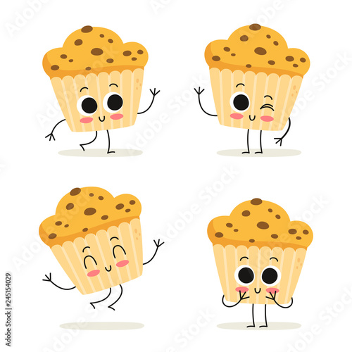 Valokuva Muffin. Fast food dessert character set isolated on white