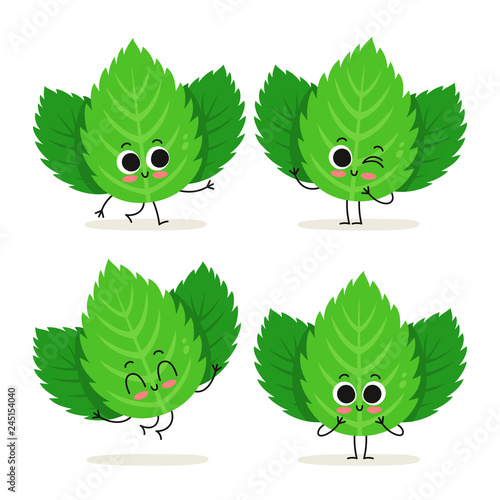 Mint. Cute herb vector character set isolated on white