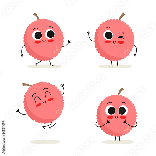 Lychee. Cute cartoon vegetable vector character set isolated on white