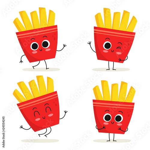 French fries. Fast food character set isolated on white