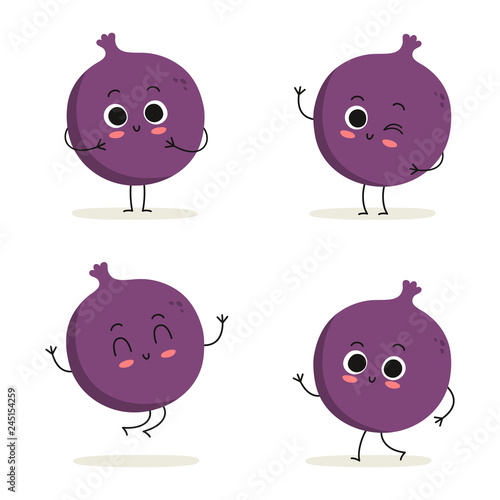 Fig. Cute fruit character set isolated on white
