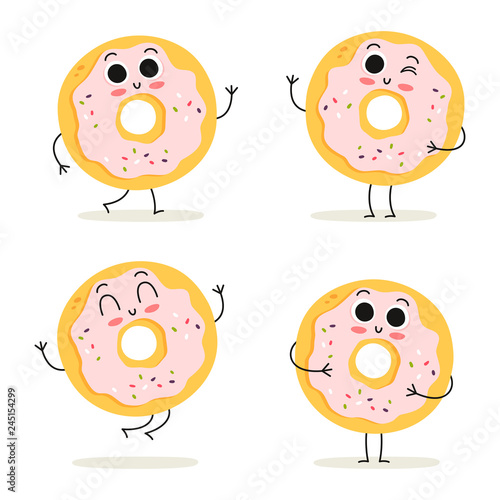 Donut. Fast food character set isolated on white