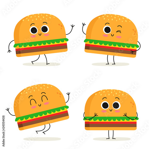 Burger. Fast food character set isolated on white