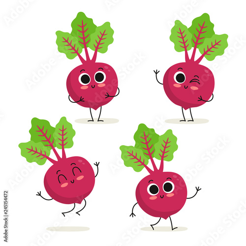 Beet. Cute vegetable vector character set isolated on white