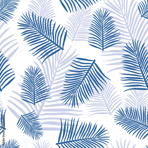 Vector seamless pattern with abstract tropical leaves on white background