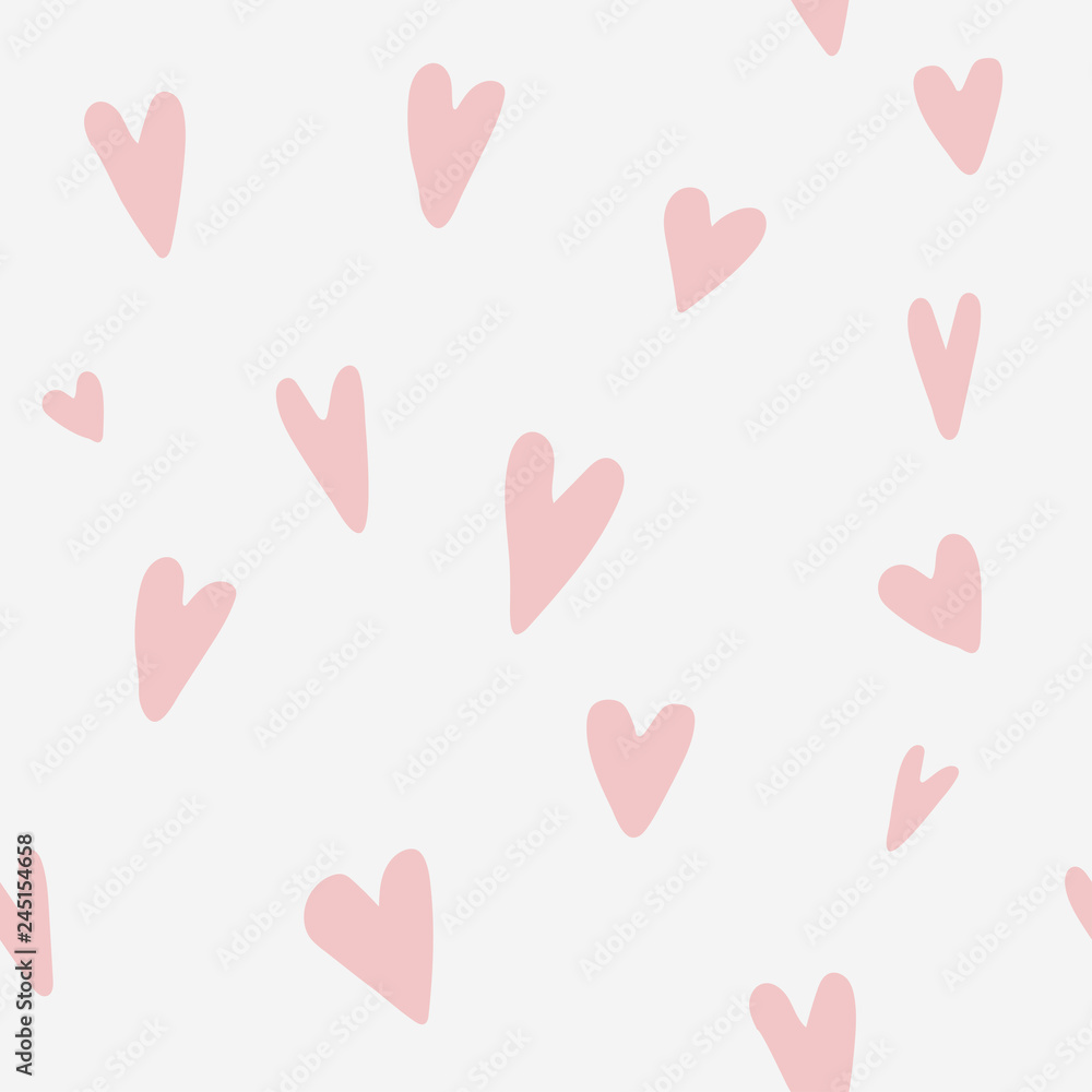 Heart Love Seamless Pattern. Contemporary Soft Pink Pastel Cute Hipster Minimalistic Background Print for Textile, Wallpaper and Wrapping. St. Valentine’s Day Concept. 