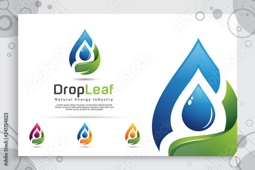 Water drop vector logo design with modern color concept, illustration symbol fresh mineral water for healthy.