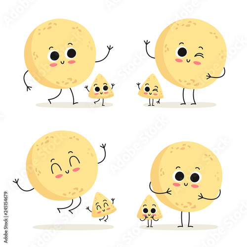 Tortilla and chip. Fast food characters set isolated on white