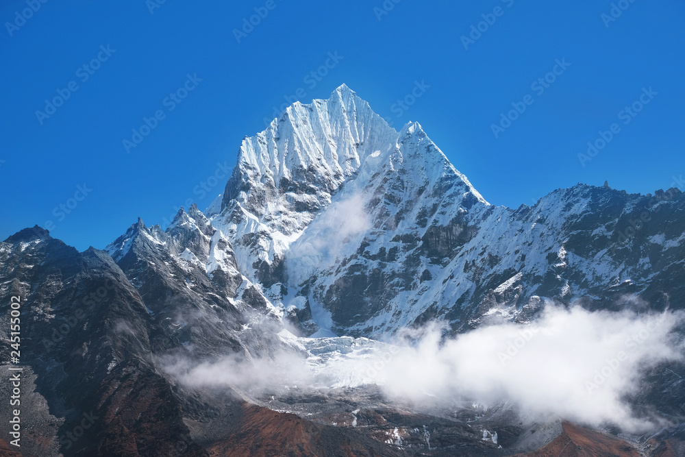 Mountain peak Everest. Highest mountain in the world. National Park, Nepal.