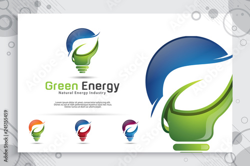 Energy green smart idea vector logo design with modern color style concept , symbol innovation digital lamp with ecology leaf concept