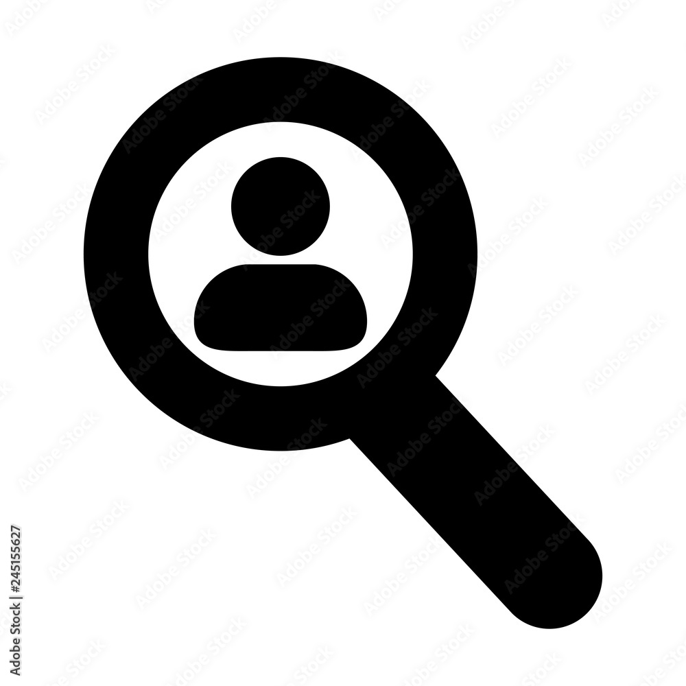 Search icon vector male user person profile avatar symbol with magnifying glass in flat color glyph pictogram illustration Search icon vector male user person profile avatar symbol with magnifying glass in flat color glyph pictogram illustration