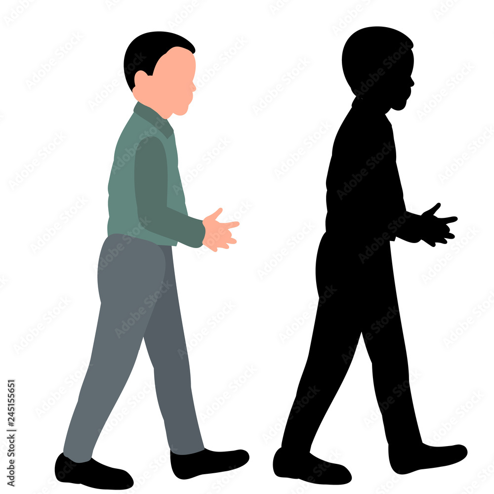 vector, on a white background, faceless kids are walking, boy