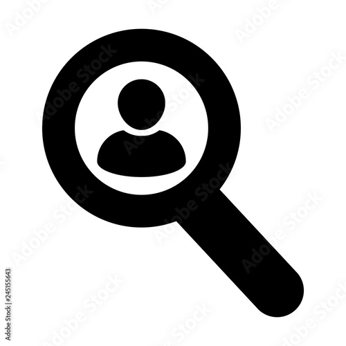 Search Profile icon vector male user person avatar symbol with magnifying glass in flat color glyph pictogram illustration