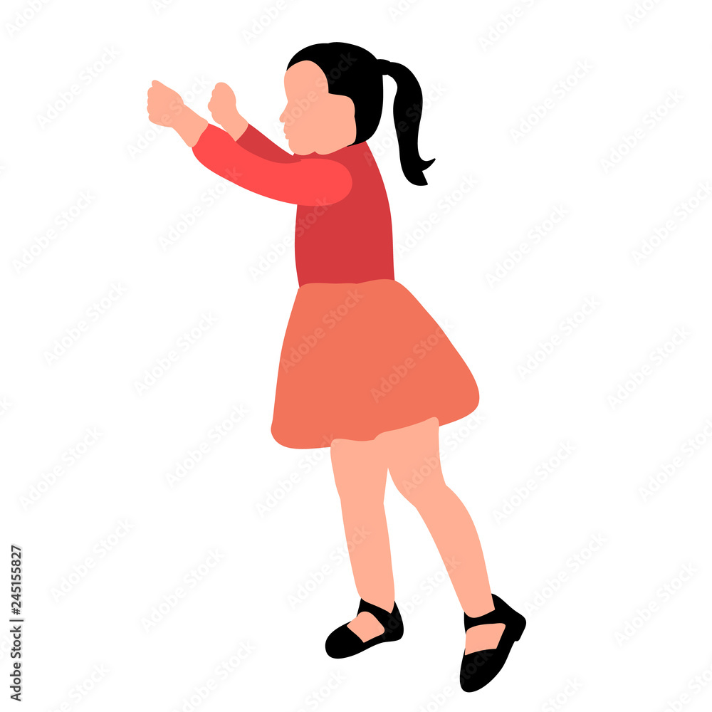 vector, on a white background, faceless silhouette of a child girl rejoices and dances