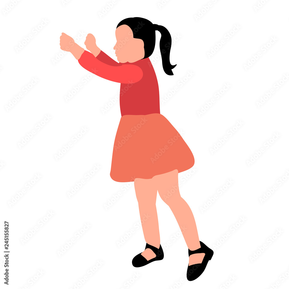vector, on a white background, faceless silhouette of a child girl rejoices and dances vector, on a white background, faceless silhouette of a child girl rejoices and dances