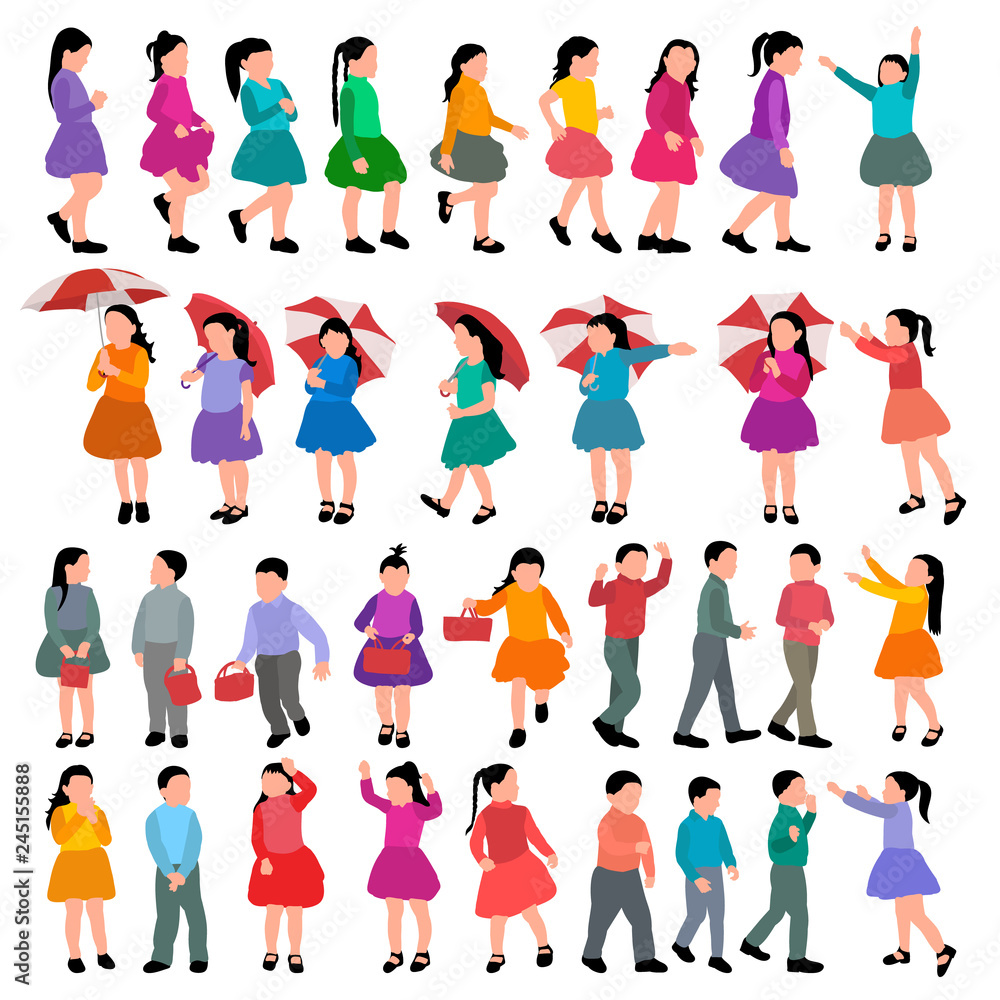white background, set, collection of faceless kids white background, set, collection of faceless kids
