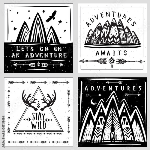 Collection of card templates on the theme of travel and adventure