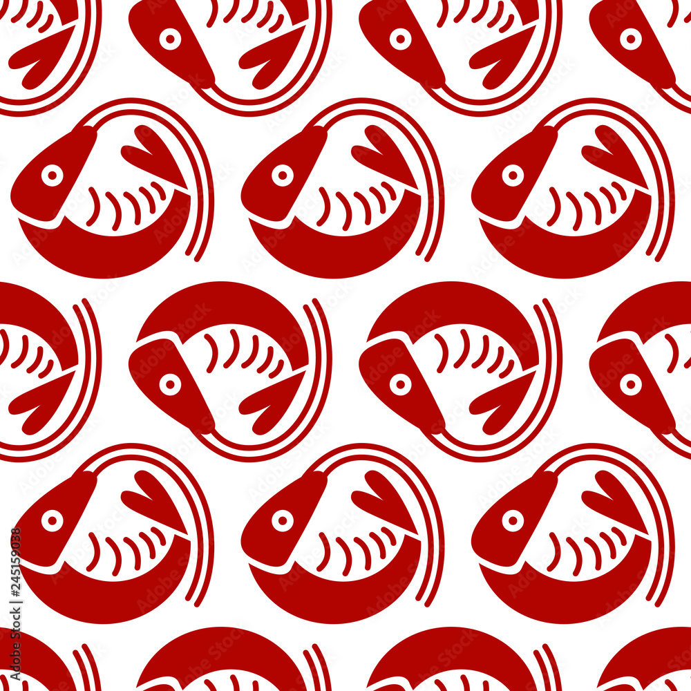 Red shrimps seamless pattern. Vector background. Flat style Red shrimps seamless pattern. Vector background. Flat style