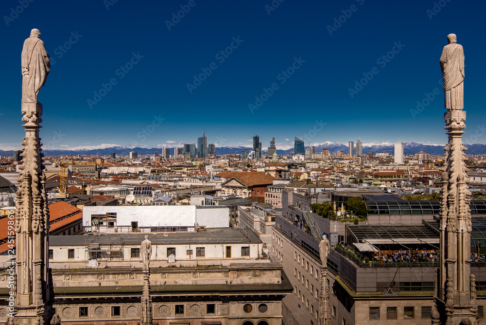 Panoramic view from Duomo roof terrace with in background Porta Garibaldi financial district, the city is in nomination fo the 2026 olimyc games.