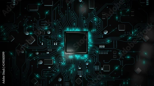 3D render CPU central processor unit chipset on the printed circuit board for electronic and technology concept select focus shallow depth of field
