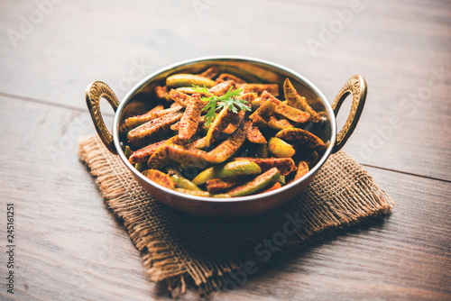 Tindora Sabzi / Tendli / tondli Fry also known as Ivy Gourd fry recipe. selective focus photo