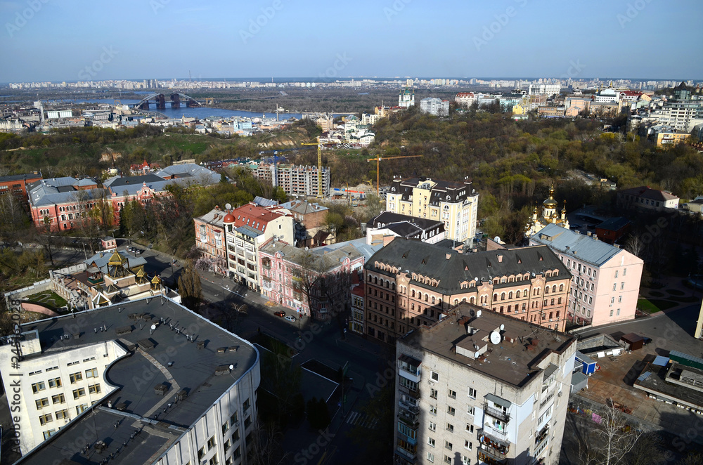 Spring panorama of Kiev skyline from a bird's-eye view