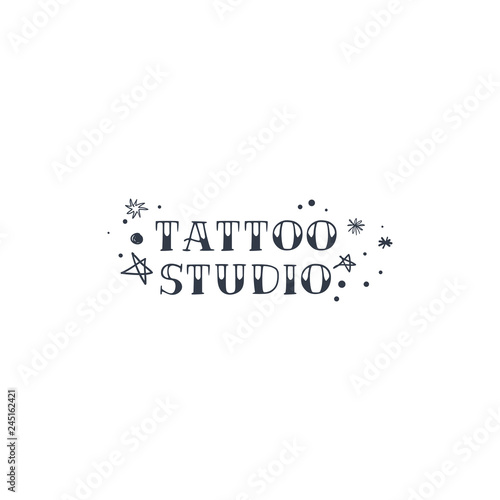 Vintage tattoo studio logo, emblem. Tattoo lettering style font, logo template