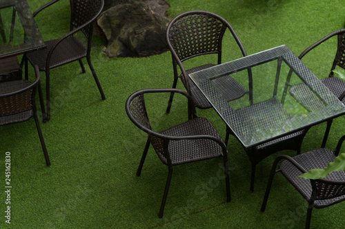 Table and chair set in the garden.