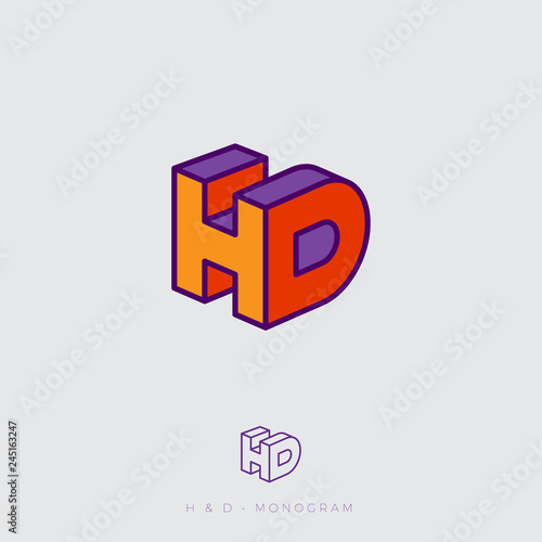H and D letters. The initial of colorful letters H and D like block. Web, ui icon. Monochrome option.