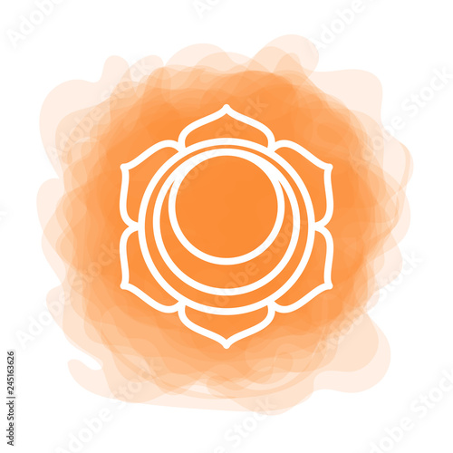 Swadhisthana icon. the second sacral chakra. Vector orange smoky circle. Line symbol. Meditation sign