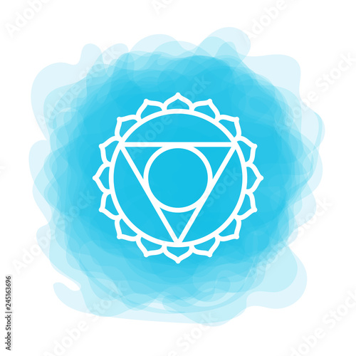 Vishuddha icon. The fifth guttural chakra. Vector blue smoky circle. Line symbol. Sacral sign. Meditation