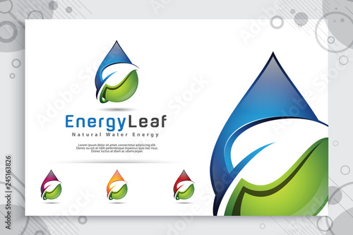 Water drop vector logo design with modern color concept, illustration symbol fresh mineral water for healthy.