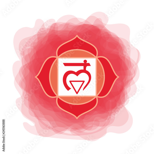 Muladhara icon. The first root chakra. Vector red smoky circle. Line symbol. Sacral sign. Meditation
