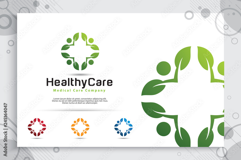 creative leaf people vector logo design with modern synergy concept, symbol illustration people with leaf digital for healthy company.