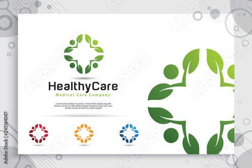 creative leaf people vector logo design with modern synergy concept, symbol illustration people with leaf digital for healthy company.