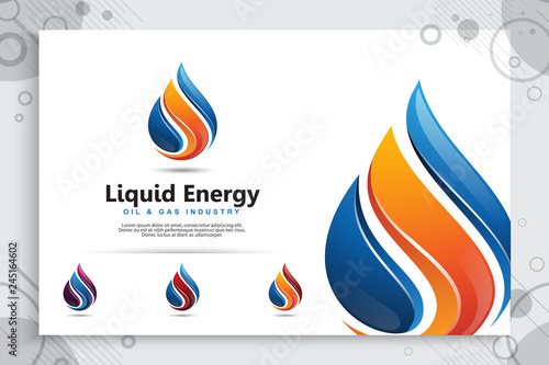 3d fire vector logo with modern concept style used for as a symbol of liquid fuel energy. abstract illustration of fire used for industry fuel energy company.