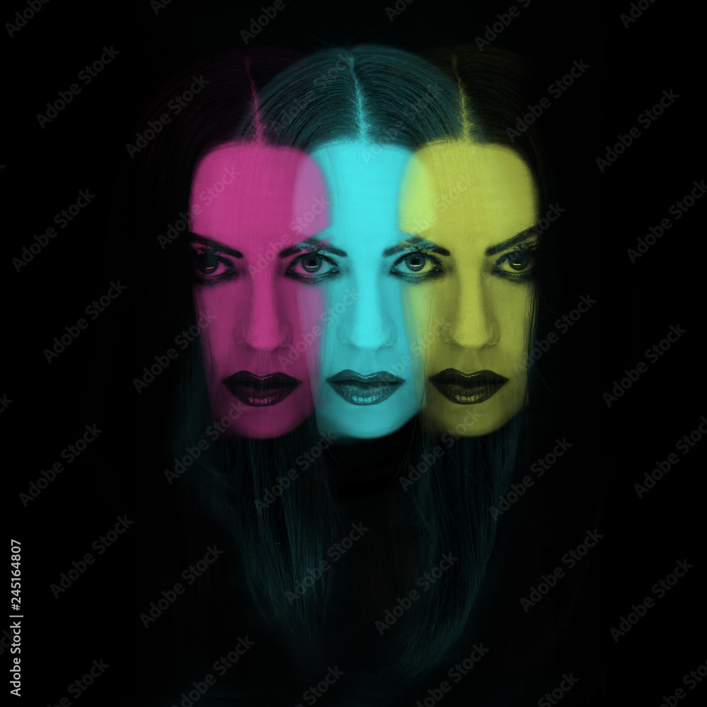 Beautiful woman face artwork with different color versions, duotone ...