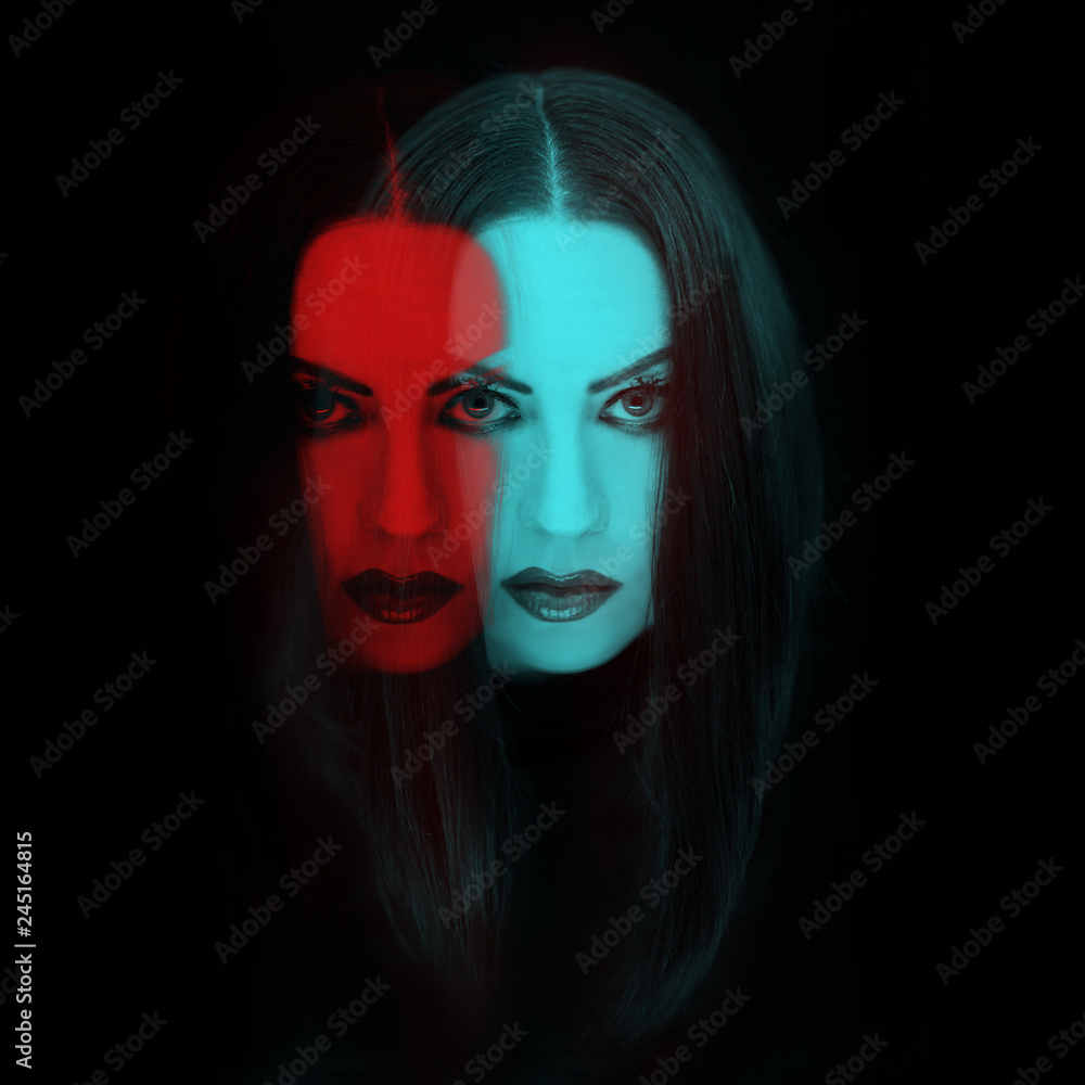 Beautiful woman face artwork with different color versions, duotone ...