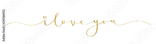 I LOVE YOU gold glitter brush calligraphy banner