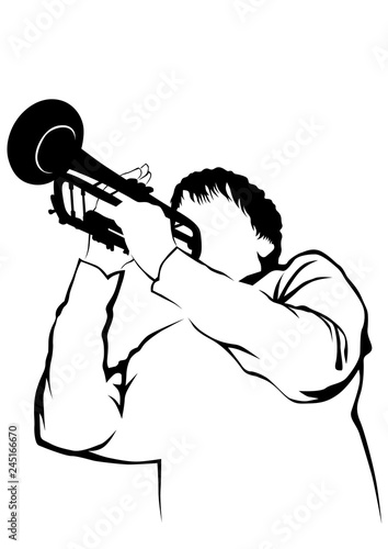 Music man whit brass band on white background