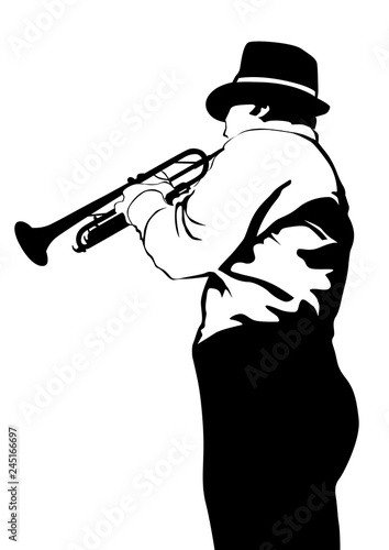Music man whit brass band on white background
