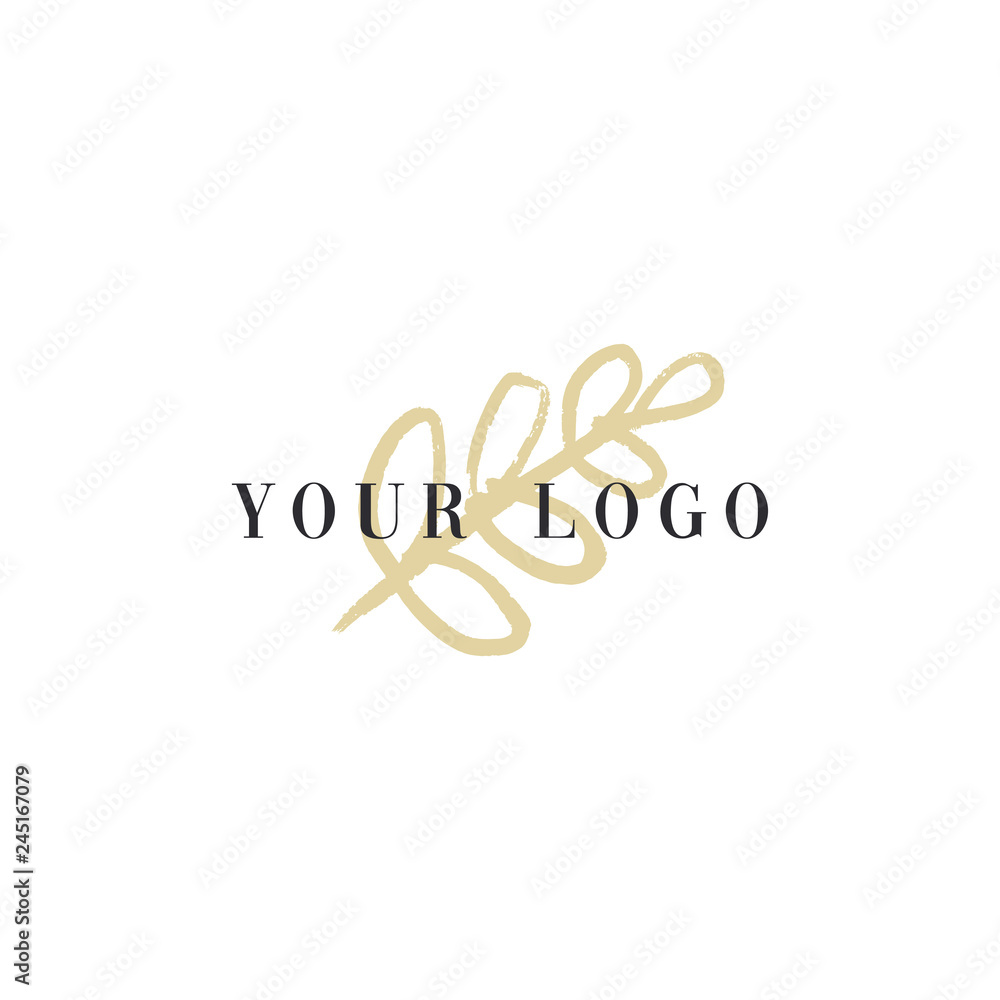 Vector trendy hand drawn beauty logo for organic cosmetics, florist, blogger and more.
